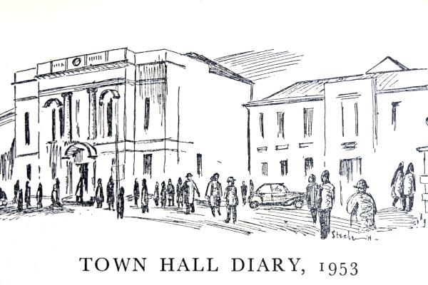 Drawing of Airdrie Town Hall by Andrew Muir 1954